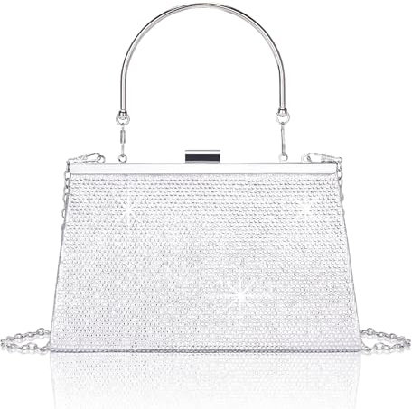 Larcenciel Silber Clutch, Glitzer Damen Handtasche mit Abnehmbarer Kette, Metallisch Pailletten Abendtasche, Elegant Crossbody Umhängetasche Tasche für Hochzeit, Party, Date (20x5x13cm) (Pailletten)