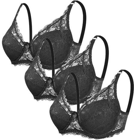 CSWH 3er Pack Damen BHS ohne Bügel Fraun Push Up Sexy Spitzen-BH mit verstellbarem Trägern Mädchen Atmungsaktiver Weich Bequemer BH Unterwäsche Bra für Alltag