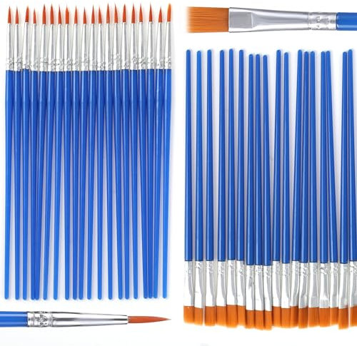 Small Brushes Flat Detail Soft Bristle 50 Pcs Gjinxi Acrylic Paint Brush Set Watercolor Model Thin Retouch Watercolor Children Fine Suitable for Face Painting Craft Supplies Classroom Sculpture (Blue)