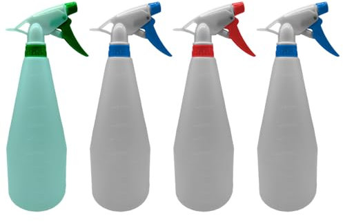 Acan Tradineur - Pack de 4 Botellas Pulverizadores - Fabricado en Plástico - Ideal para Sulfatar Flores y Plantas - Color Aleatorio - 1 Litro
