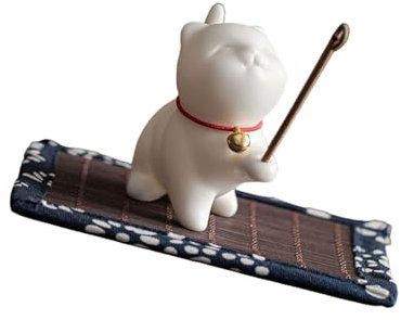 Lily Brown Porte-encens artistique avec chats - Porte-encens délicat avec chats - Porte-encens sans bâton d'encens - Porte-encens unique avec motif chat