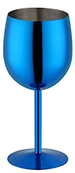 SBOMHS Rotweingläser mit Stiel 1 Stück Weißweingläser ca.350ml Weingläser aus 18/10 Edelstahl Kelch Gläser für Cocktails Champagner Whiskey Biergläser (Blau)