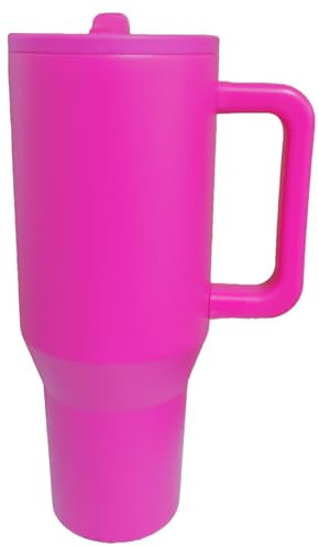 ThreeRs Hydro Vacuum Insulated Stainless Steel Travel Mug, Tumbler with Handle Straw, 1.13L, with Handle, Flip Straw, Leak-Proof Lid, Rubber Base, Keeps Drinks Hot or Cold for 24 Hours (Megenta)