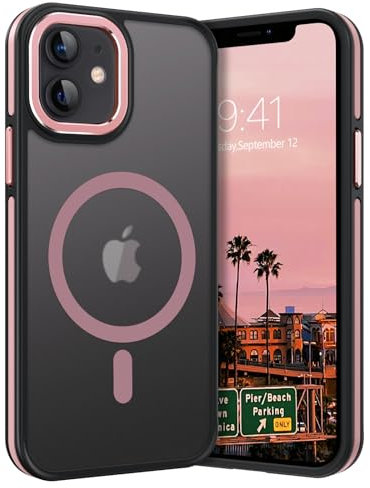 DOMAVER Coque [Magnétique] pour iPhone 12/12 Pro, Translucide Case Compatible avec MagSafe, Etui Mate Antidérapante Antichoc, Housse Téléphone iPhone 12/iPhone 12 Pro Fin, Rose
