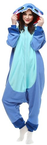 LABULA Animaux Pyjamas Costume à Capuche Déguisement Combinaison Halloween Carnaval Noël Fête Tenue,Stitch-Blue zippé,S