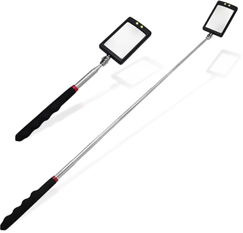 Flylin 2 Stück Teleskop Inspektionsspiegel, 360° Drehbar LED Teleskop Spiegel Werkzeug mit 87CM Einziehbarem Griff, Flexibler Teleskopierbarer LED-Beleuchteter für Werkzeugmaschinen Zusätzliche Sicht