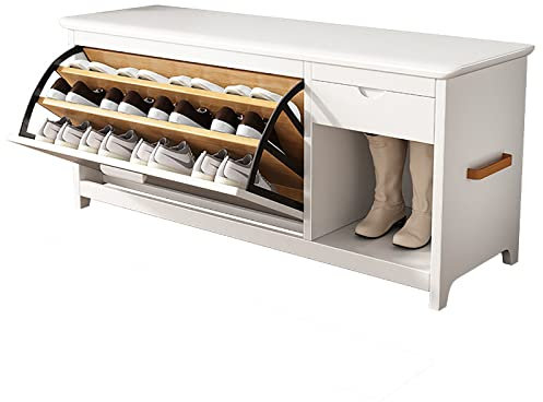 Solid Wood 3 Tier Shoe Rack Bench with Drawer Storage Shoe Organizer for Entryway Hallway Living Room Indoor Storage Chest and Bed End Stool Shoe Shelf and Drawer Organizer Stand