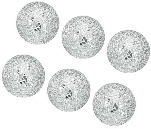 M METERXITY 6-Pack Decorative Ball for Bowls, 2.4 Inch Mosaic Glass Balls Decorative Glass Orbs for Home Decor/Dining Tables/Wedding Party/Coffee Table/Centerpiece Decor [Silver]