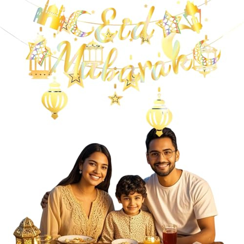 Eid Mubarak & Ramadan Dekorationsset Eid Mubarak Banner – Zubehör Ramadan, Eid Mubarak Dekoration, Umrah Mubarak Deko, Ramadan Deko - Perfekte Dekoration für Ramadan Party und Eid Mubarak Feier