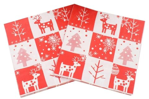 SECFOU 20stücke Weihnachtsservietten aus Zellstoff mit Elch und Hirschmotiv Bedruckte Papierservietten für Feiern Gastgeschenk für Weihnachtsfeiern