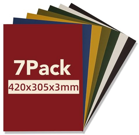 ROWOOD 7 fogli di compensato pre-colorati, 420 x 305 x 3 mm, per modellismo, fai da te, incisione laser, combustione del legno