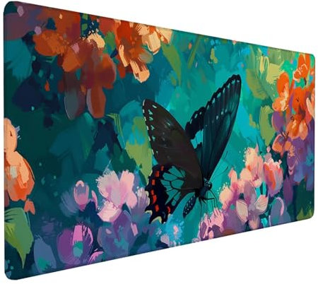 Alfombrilla Ratón Mariposa, Alfombrilla Ratón XXL 1000x500x3mm, Gaming Mouse Pad con Base de Goma Antideslizante, Alfombrilla Raton Impermeable para Accesorios Pc Gaming, Regalo Mujer, Blanco 7-C-3