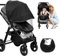 LEMESO Zanzariera Passeggino Universale con Parasole Integrato - Copertura Antizanzare e Protezione Solare per Bambini, con Cerniera(Nero)