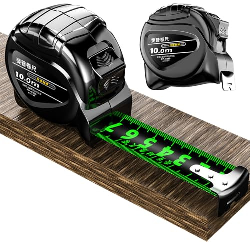 Stainless Steel Tape Measure with Fluorescent Waterproof Tape Measure, Thicken Ruler Tape with Rust and Corrosion Resistant Stainless Steel for Industrial and Home (10 M(Black))