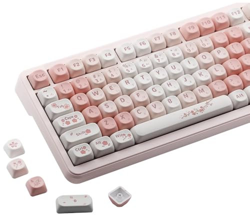 AKepopery 134 Keys PBT Japanese Keycaps, MOA Profile Sakura Pink Themed, 5 Side Dye Sublimation Keycaps Suitable for Mechanical Keyboard