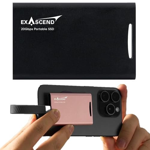 Exascend 1TB Element Portable SSD With Magnetic Set 4TB 20Gbps USB3.2 Gen2x2, up to 2000MB/s Write External SSD, Supports ProRes 4K Video 60fps Direct Recording For iPhone 15, 16, Laptop & PC