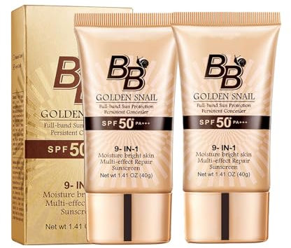 Snail BB Cream LSF 50 Foundation, getönte Feuchtigkeitscreme für das Gesicht mit LSF 50, Farbkorrektur, selbstanpassend, für reife Haut, leicht, langlebig, aufbaubare Deckung, Foundation, 2 Stück