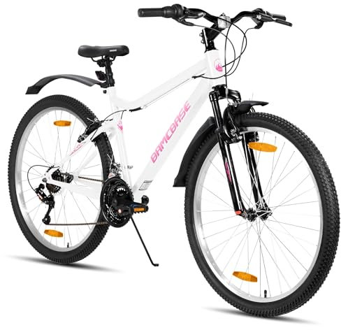 Hiland 26 Zoll Damen Mountainbike, 18-Gang Schaltung, Mountainbike mit V-Bremsen, Robustes MTB für Frauen, Weiß