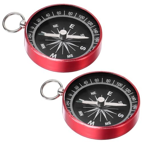 TIXIPEM Boussole de poche [2 pièces] – Boussole de navigation sportive de survie avec porte-clés pour la randonnée et le camping – [Rose rouge] Accessoire d'activités de plein air