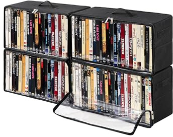 Beveetio DVD-Aufbewahrungsbox, stapelbar, mit transparentem Fenster vorne, CD-Halter für CD, Blu-ray, VHS, Videospiele und Filmsammlung, für mehr als 100 Hüllen