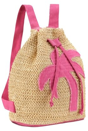 Emanuela Biffoli Stråryggsäck med tropisk applikation - dragsko stängning och koordinerat innerfoder - lätt, sommar, med tygaxelremmar - 44 x 31 x 20 cm