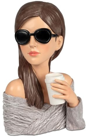 formano Deko-Büste Dame mit Sonnenbrille und Kaffeebecher Frauenfigur 28cm Women - Edle Skulptur aus Kunststein - Vintage-Deko im Audrey Stil - Elegante Geschenkidee für Frauen & Designliebhaber