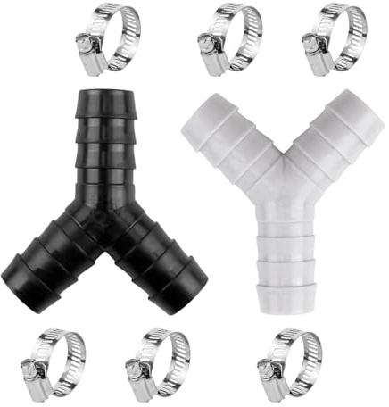 KinetiCore 2 Pack Y Splitter for Waste Pipes, 16-27mm Universal Drain Hose Connector with 6 Hose Clamps, Leak-Proof Dual Connection for Washing Machine, Dishwasher & Kitchen Plumbing, Black & Grey