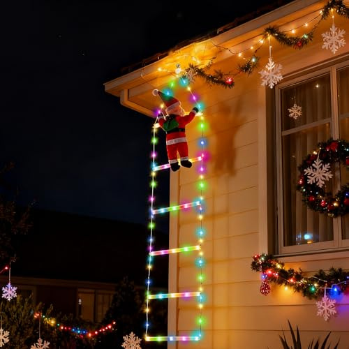 Qoosea LED Weihnachtsmann Leiter Lichterkette, 1.2m Weihnachtsbeleuchtung mit Fernbedienung, 8 Modi Bunt Lichterkette Weihnachtsdeko Innen Außen für Weihnachtsbaum, Fenster,Wand