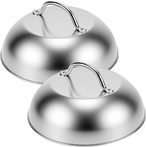 2er Set Burgerglocke Edelstahl, Ø 22,5 cm,Schmelzglocke,Grillglocke | CHUEHKAK Käseschmelzglocke für Cheeseburger,Küche, BBQ, Steaks & Gemüse, Warmhalteglocke