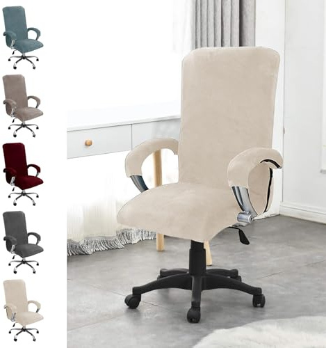 YushengTai Samt Bürostuhl Bezug, Stuhlhussen mit Armlehne, Sitzbezug Bürostuhl, Hohe Lehne Sitzbezug, Gaming Stuhl Bezug, Hussen für Stühle mit Armlehnen, Abnehmbare, Elastische (Beige, XL)
