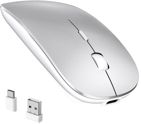 RaceGT Ratón Inalámbrico 2 Receptores USB A+USB C, Silencioso, Recargable