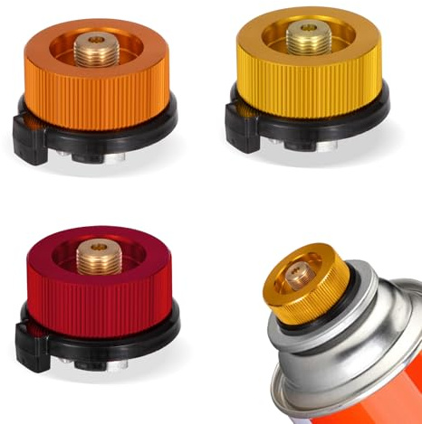 Songella Adaptateur de Bouteille de Gaz de Camping Adaptateur de Cartouche de Gaz 3 Pièces Or Orange Rouge pour Extérieure Poêle