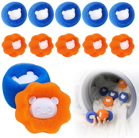 10 pieces lint balls for washing machine, lint catcher for washing machine pet hair remover, reusable anti-pet hair remover for washing machine and dryer (blue + orange)