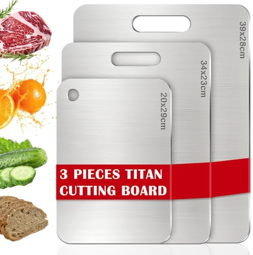 Titanium Chopping Board, 3 PCS BPA-Free Double Sided Food Grade Stainless Steel Chopping Boards, Easy to Clean Metal Cutting Board for Cutting Meat Vegetable Fruit, Non-Stick