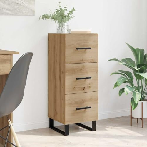 YNGBHFNOP Sideboard Artisan-Eiche 34,5 x 34 x 90 cm Hochwertige Holzwerkstoff Schublade Wohnzimmer Schrank Stauraum Möbel Rustikal mit Metallbeinen und schwarzen Griffen für Flur Küche