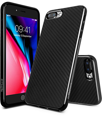 TECHGEAR iPhone 8 Plus / 7 Plus Case - Flexible, Shockproof, Slim Fit, Soft TPU Protective Shell Cover with Carbon Fibre Design Compatible with Apple iPhone 8 Plus / 7 Plus