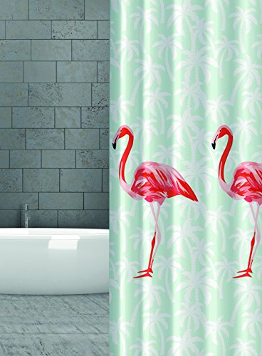 SK KS Handel 24 textile Rideau de douche Salle de Bain Flamingo Saumon Orange Rouge Mint Vert 240 x 180 cm Largeur 240 x 180 cm de haut, Shower Curtain avec anneaux de douche