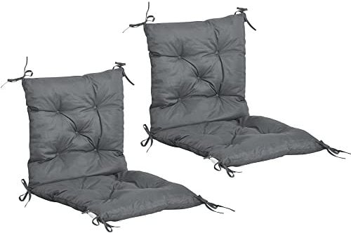 Outsunny Lot de 2 Coussins de Chaise d'extérieur, Galette de Chaise avec Attaches, Coussins de Jardin pour terrasse ou Balcon, 98 x 50 x 8 cm, Gris