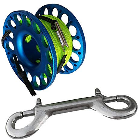 Baoblaze Hohe Qualität Aluminium Mini Reel Fingerreel Unterwasser Sport Finger Reel mit 15/30 Meter Leine und Karabinerhaken - Blau 30m