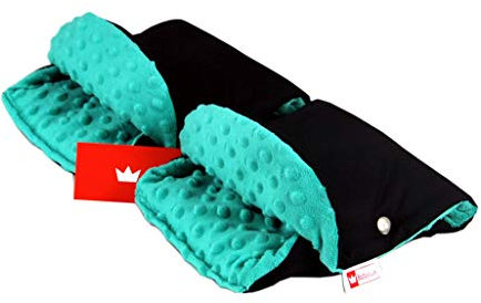 BABYLUX MUFF Handmuff PLÜSCH Handwärmer für Kinderwagen Buggy Handschuh 2 Stück (1. Schwarz + Minky Minze)