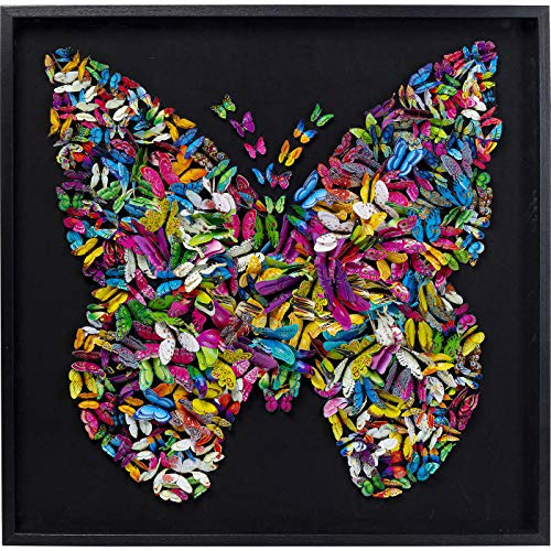 Kare Design Deko Farfalla Schwarz/Bunt, Bilddruck auf Baumwolle (Canvas), Wanddeko, Wandbild, Gemälde, Modern, Wohnzimmer, Schlafzimmer, Flur, 120x120cm