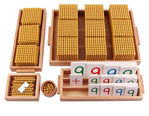 YYSDH Montessori Goldenes Korn Material-Set, Holz Dezimal Bank Spiel Elementary Math Manipulatives Mathematikunterrichtshilfen Für Kindergarten-Spielzeuge