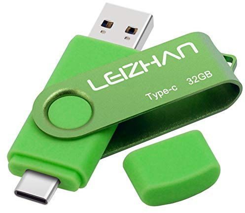 LEIZHAN Memorias USB 3.0 32GB Tipo C Pendrive Flash Drive para Samsung Huawei Tipo-C Dispositivos Android/PC-Verde