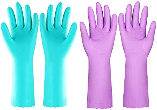 Eygood Gants de Ménage, Gants de Vaisselle Sans Latex, Gants de Nettoyage pour Cuisine (2 Paires, Bleu + Violet)