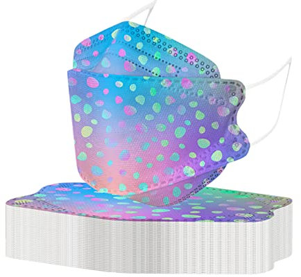 50 Stück Mundschutz Erwachsene Bunt Einweg Fischform 4-Lagige Mund-Nasen-Schutz 3D Blumen Glitzer Motiv Nasenschutz Mund-tuch Atmungsaktiv MNS Bandana Staubdicht Halstuch Schals für Damen Herren