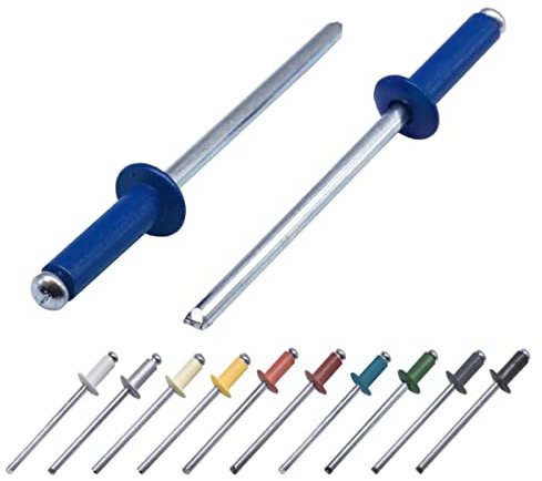 (80 Stück) Lackierte Blindnieten 4,0 x 14 mm, Kuppelkopf, DIN 7337, Aluminiumniete und Stahldorn, Popnieten (80, Enzianblau RAL 5010)
