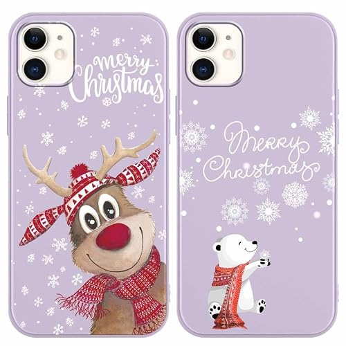 Yoedge 2 Stück Handyhülle für iPhone 11 Hülle Weihnachten Muster,Weich Dünn Silikon TPU Stoßfest Bumper Schutzhülle,Cartoon Süß Design Christmas Case für Frauen Mädchen für iPhone 11 6,1,Hirsch & Bär