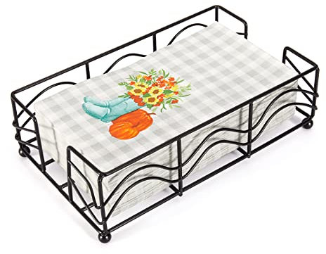 Ebristar Guest Towel Napkin Holder, Elegant Disposable Paper Hand Towel Holder, Modern Black Napkin Holder Storage Tray, Sturdy Guest Towel Holder Tray for Bathroom Kitchen Dining Table - Rectangle