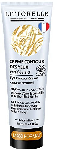 BIO Augencreme 30 ml - 99% Naturkosmetik- mit Bio Gerste, Kornblume und Kamille-Wasser, Aloe vera - Empfindliche Augenpflege gegen Augenringe, Tränensäcke, Falten, Schwellungen - Made in Frankreich