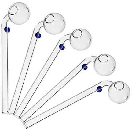 Glasölbrenner, Glaspfeife, transparent, dick, Blau, 5 Stück